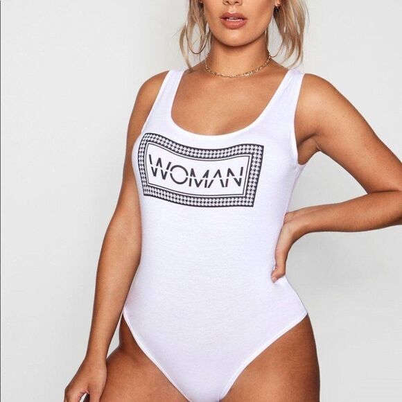 Boohoo Tops - Woman Logo White Bodysuit
